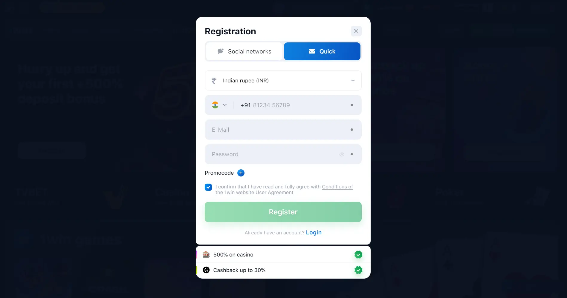 1Win Hindi Login